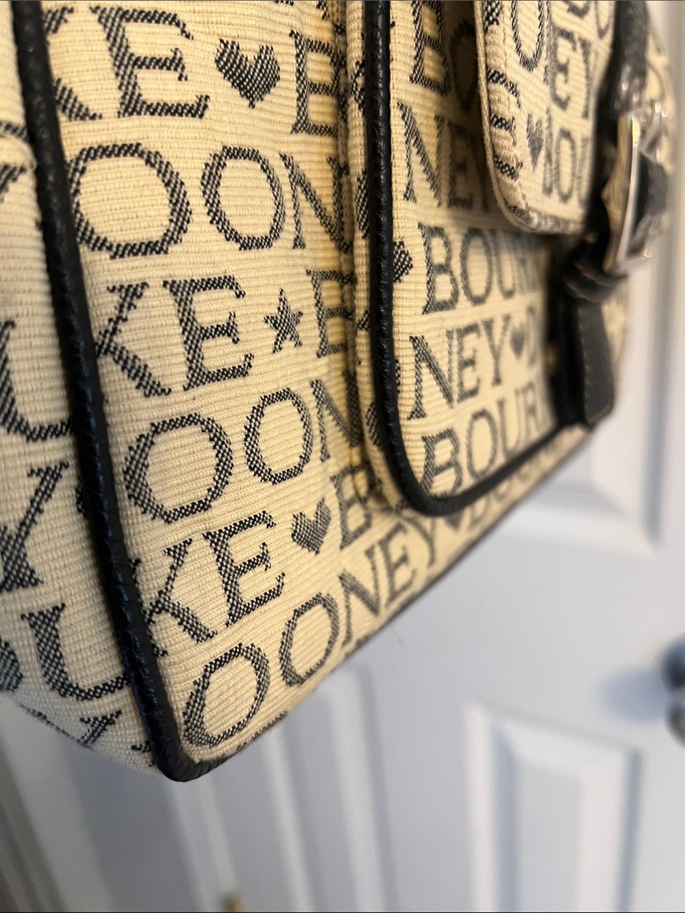 Dooney & Bourke Cream and Black Signature Logo Tote - Picture 5 of 6